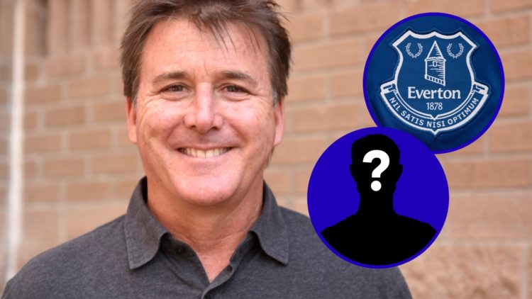 Everton owner Dan Friedkin. Inset, Everton badge. Inset, EN mystery player.