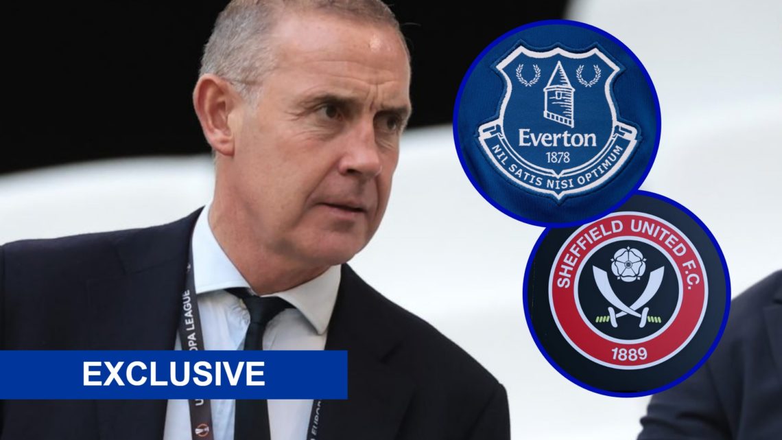 Former Brighton director David Weir. Inset, Everton badge. Inset, Sheffield United badge.