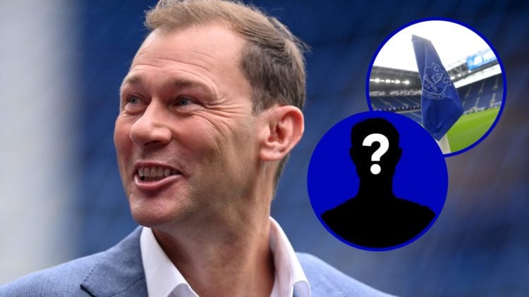 Former Everton striker Duncan Ferguson as pundit. Inset, Everton corner flag. Inset, EN mystery player.