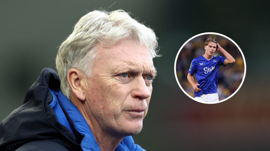 Everton manager David Moyes. Inset of Tyler Dibling.