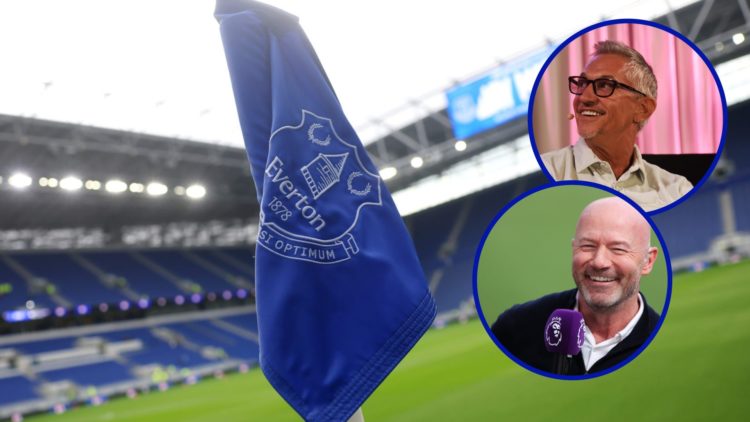 Everton corner flag. Inset, Pundit and former striker Gary Lineker. Inset, former Newcastle United striker Alan Shearer.