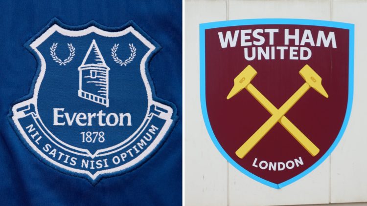 Everton and West Ham United badges.