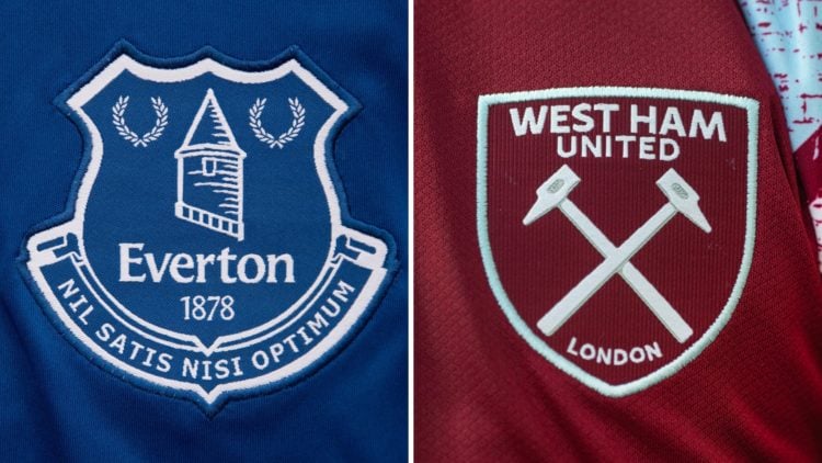Everton and West Ham United badges.