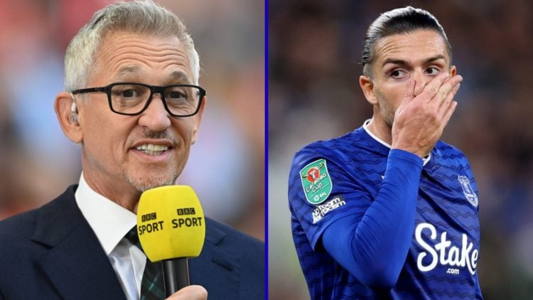 Split image of BBC Sport presenter Gary Lineker and Everton's Jack Grealish.