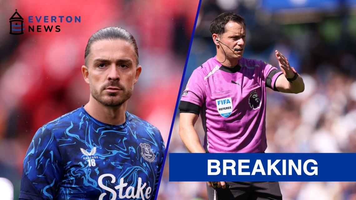 Jack Grealish reacts during Everton's game away to Liverpool. Darren England referees Chelsea vs Crystal Palace.