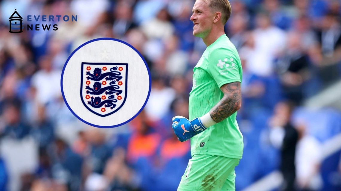 Jordan Pickford reacts during Everton's victory over Brighton & Hove Albion.