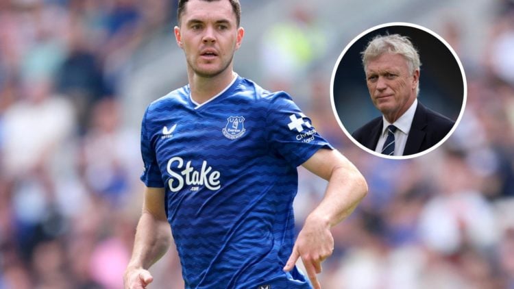 Everton defender Michael Keane. Inset of manager David Moyes.