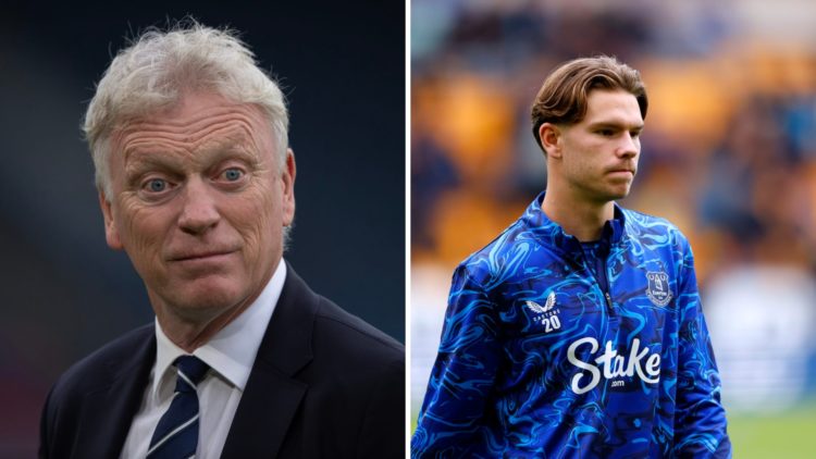 Everton manager David Moyes. Inset of Tyler Dibling.
