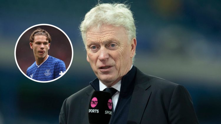 Everton manager David Moyes. Inset of winger Tyler Dibling