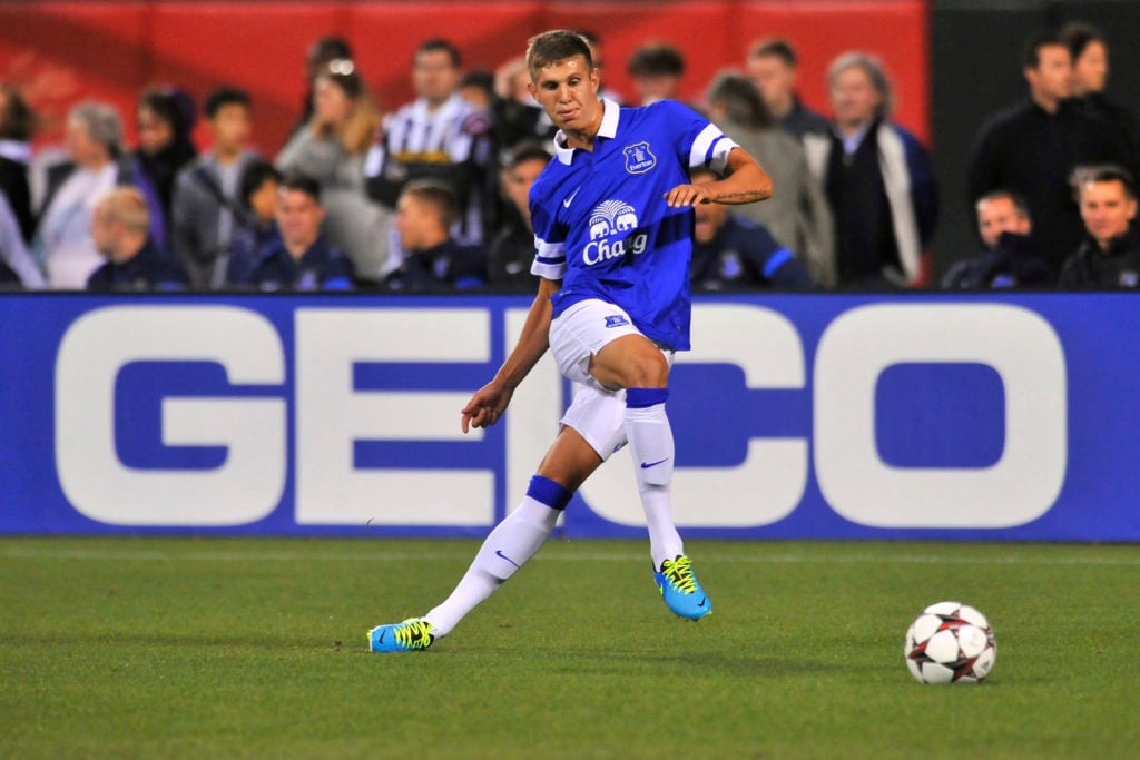 John Stones of English Premier League football club Everton controls the ball against two-time reigning Italian champions Juventus