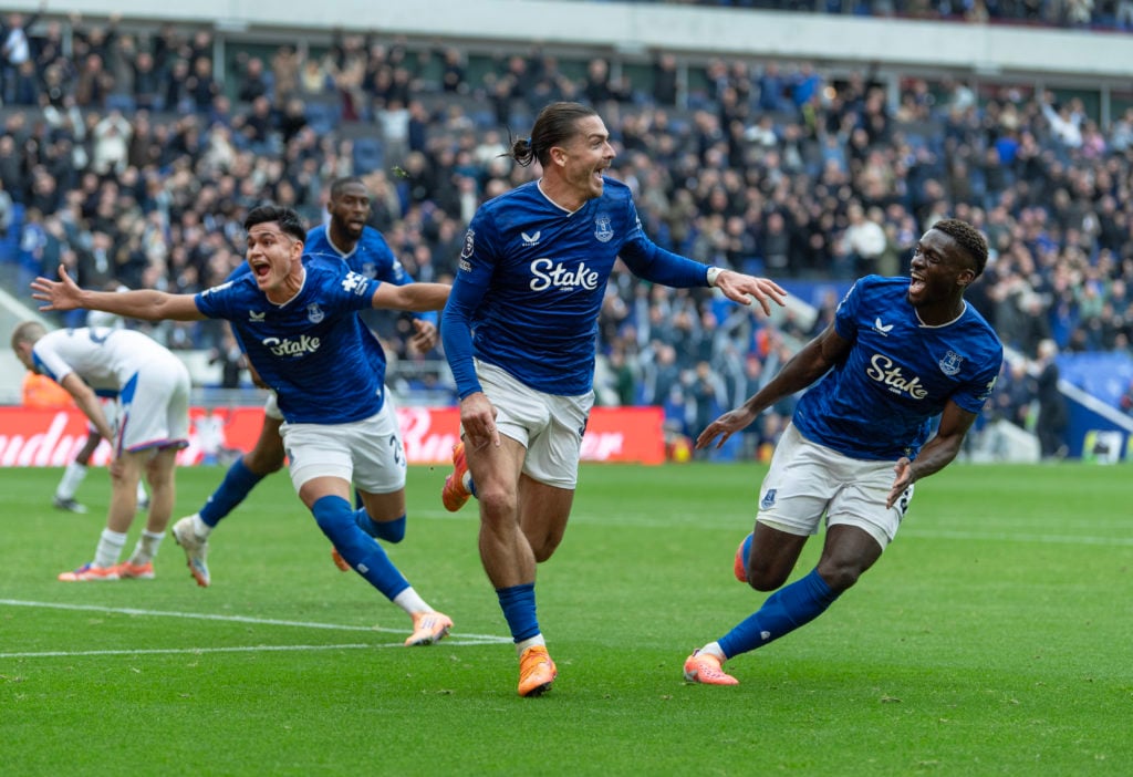 Everton winger Jack Grealish celebrates.
