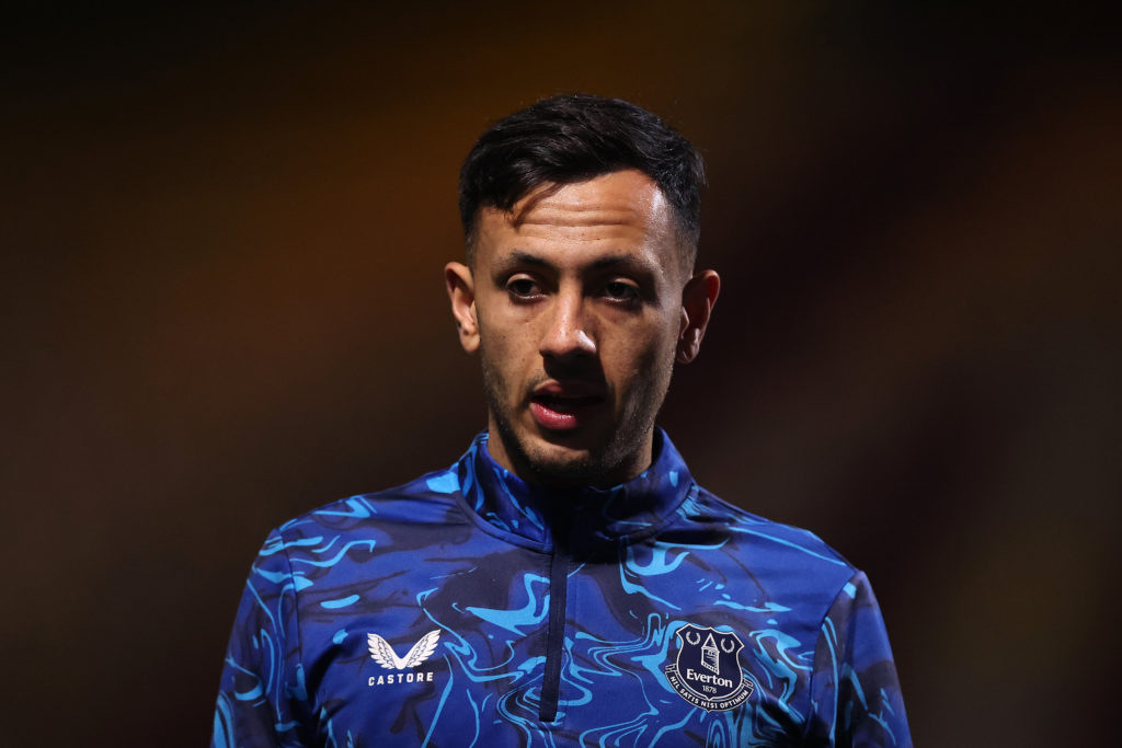 Dwight McNeil of Everton U21 looks on prior to the Vertu Trophy match between Bradford City and Everton U21