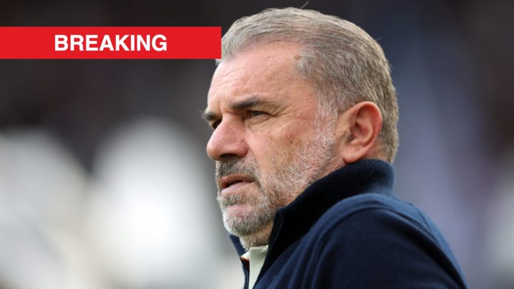 Nottingham Forest manager Ange Postecoglou. Inset of breaking news banner.