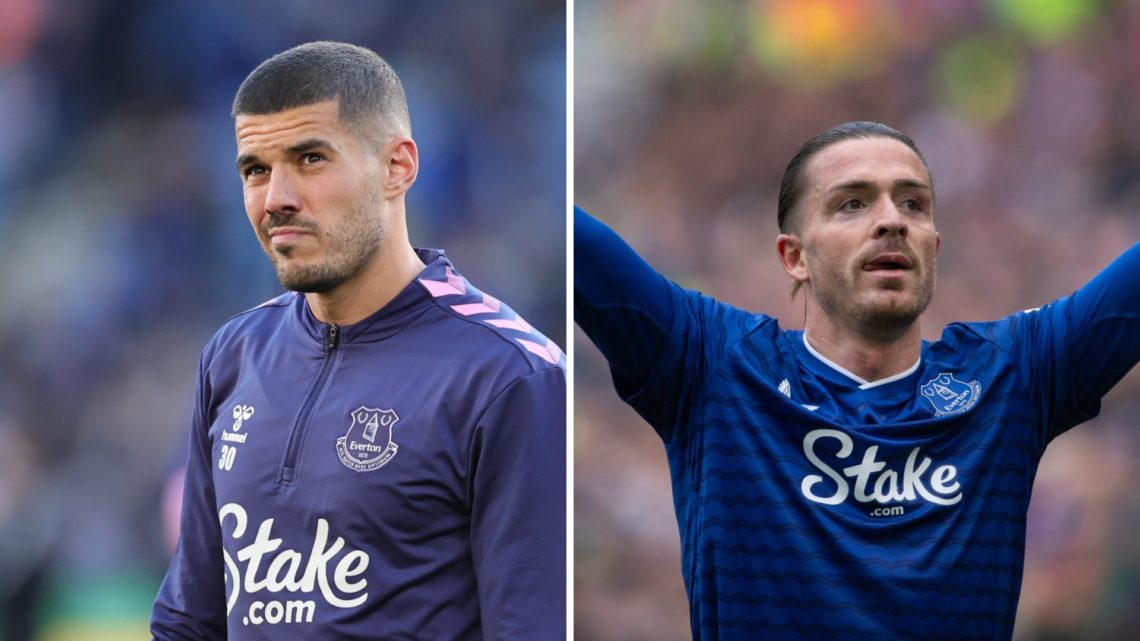 A split image of Everton defender Conor Coady (L) and Everton midfielder Jack Grealish (R)
