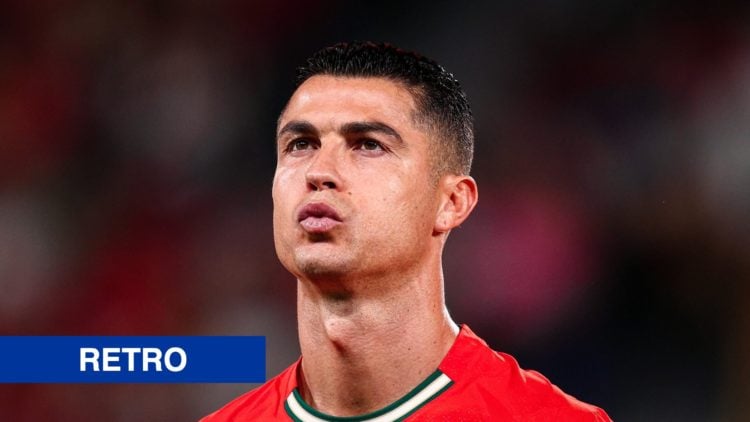 Portugal striker Cristiano Ronaldo. Inset of retro banner.