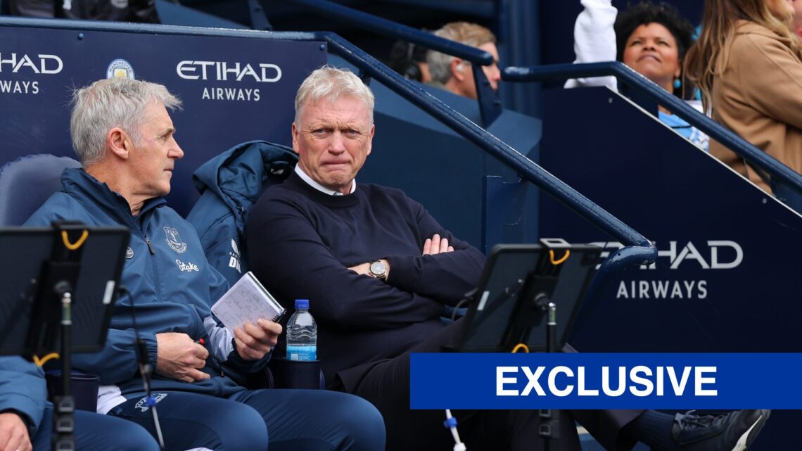David Moyes sits in the Etihad Stadium dugout ahead of Manchester City vs Everton.