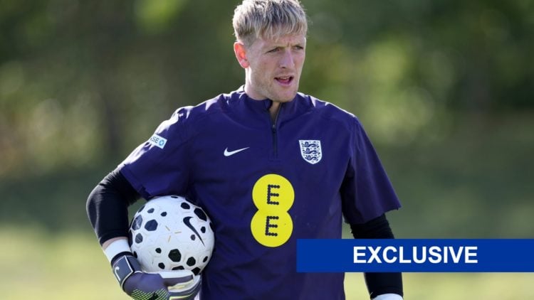 England and Everton goalkeeper Jordan Pickford in training session.