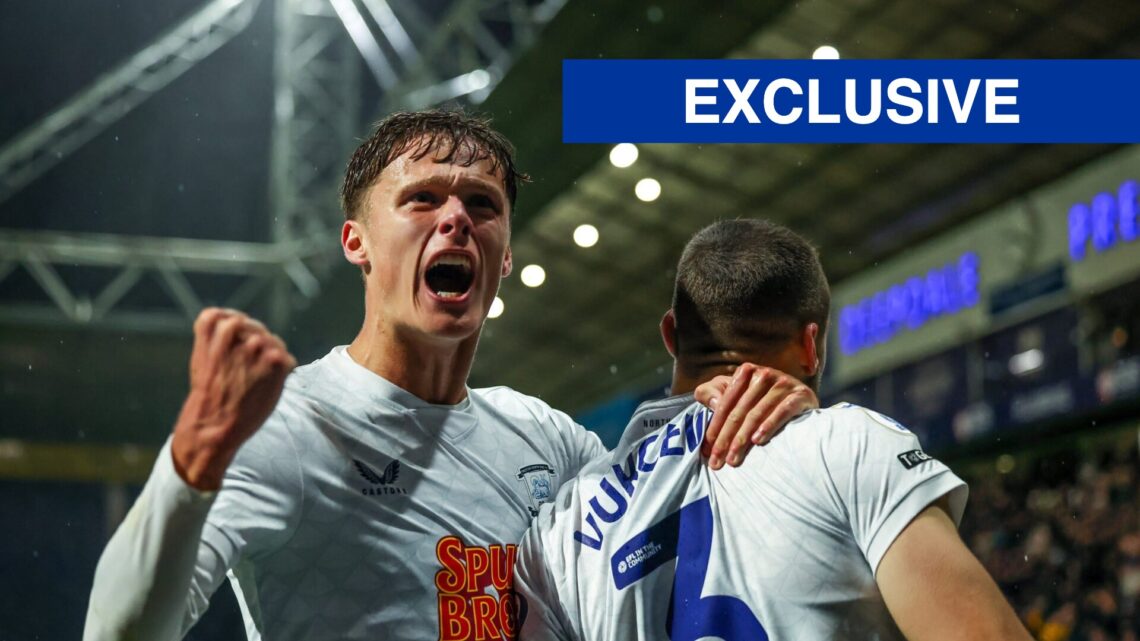 Harrison Armstrong celebrates for Preston North End against Sheffield United.