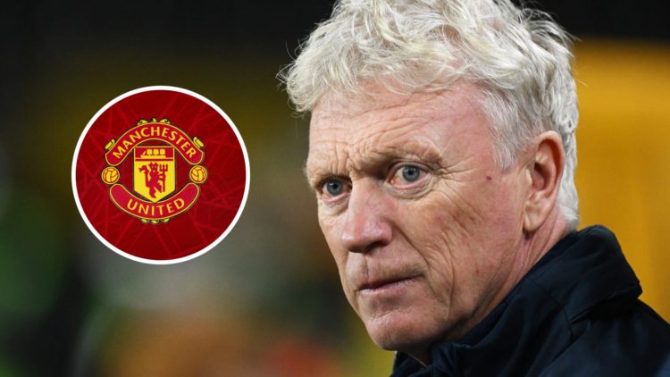 Everton manager David Moyes. Inset of Manchester United badge.
