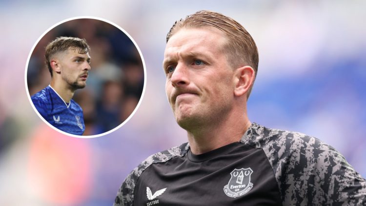 Everton goalkeeper Jordan Pickford. Inset of Kiernan Dewsbury-Hall.
