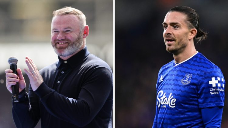 A split image of former Everton striker Wayne Rooney (L) and Everton midfielder Jack Grealish (R)