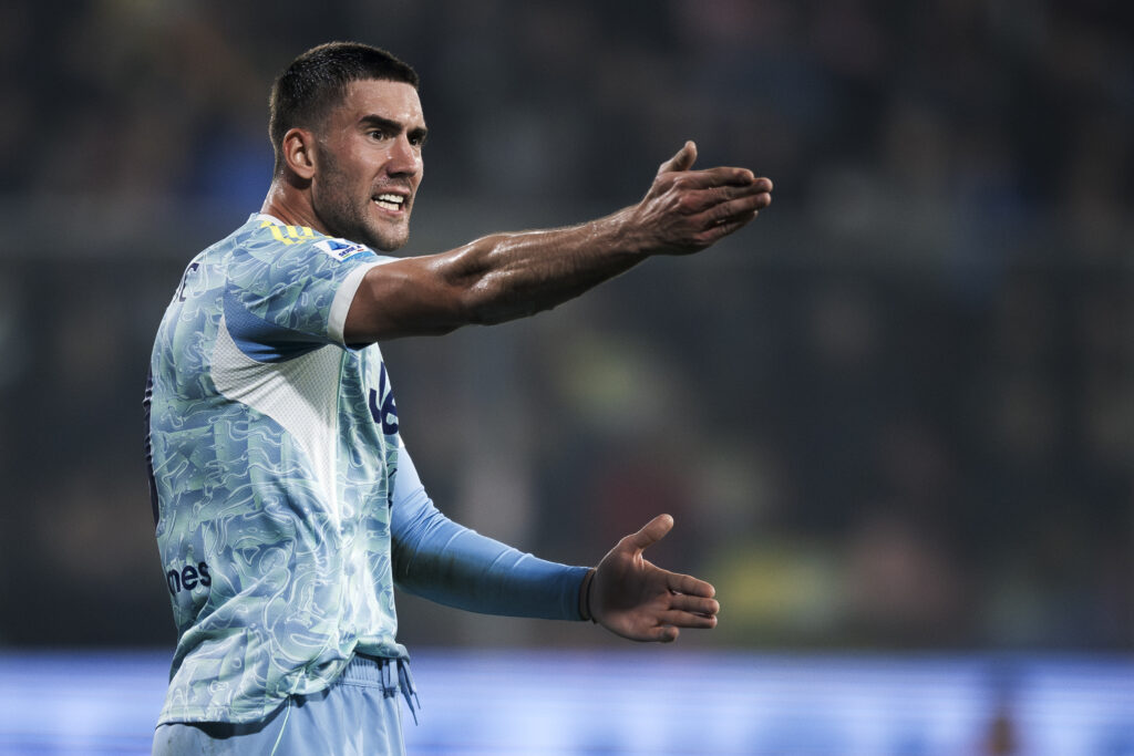 Dusan Vlahovic of Juventus FC reacts during the Serie A
