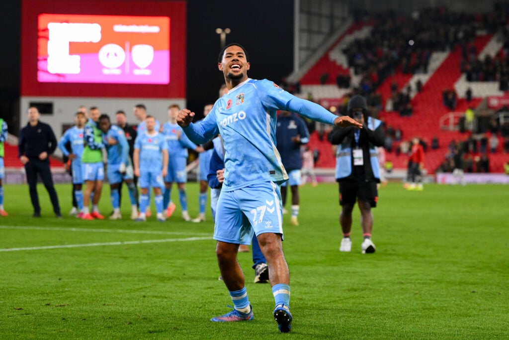 Coventry City star Milan van Ewijk celebrates a win in the Championship over Stoke City