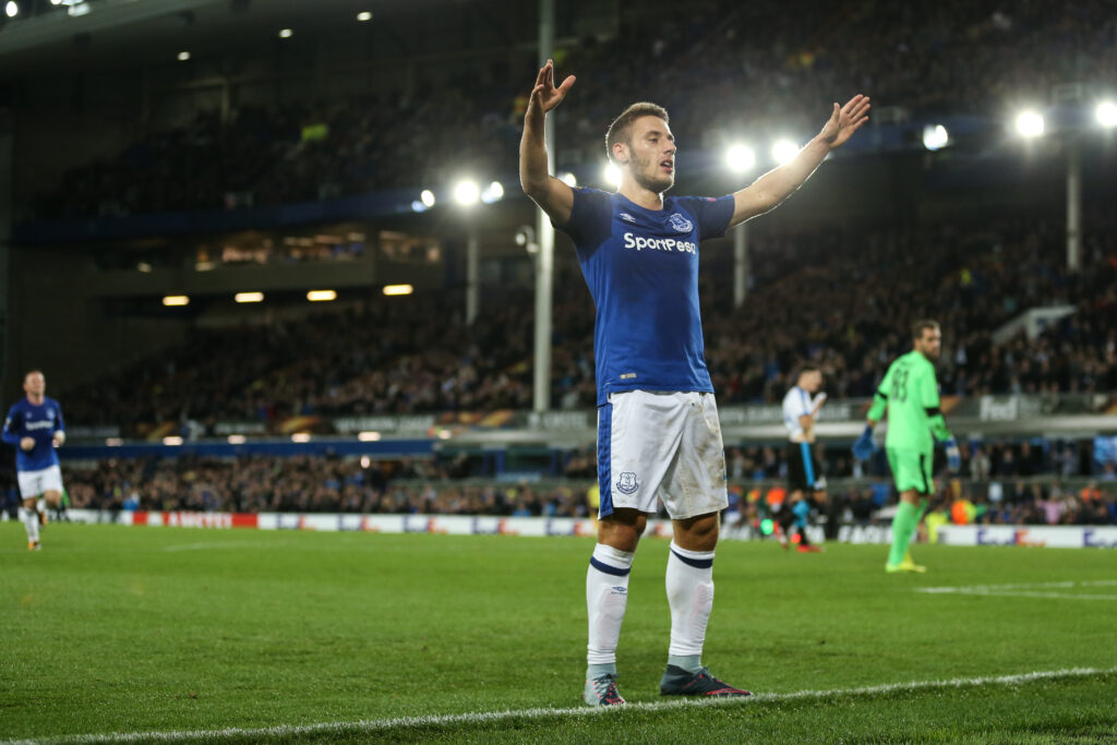 Nikola Vlasic celebrates scoring for Everton