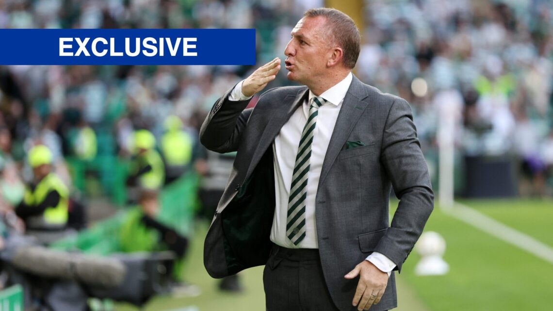 Brendan Rodgers blows a kiss to the Celtic fans vs Falkirk at Parkhead.