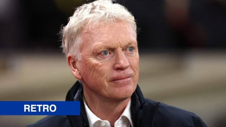 Everton manager David Moyes. Inset of retro label.
