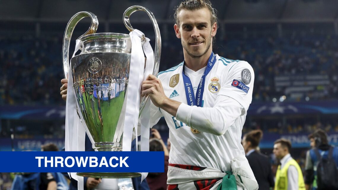 Real Madrid winger Gareth Bale. Inset of the throwback banner.