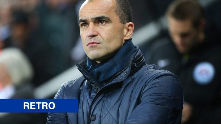 Everton manager Roberto Martinez. Inset of retro banner.