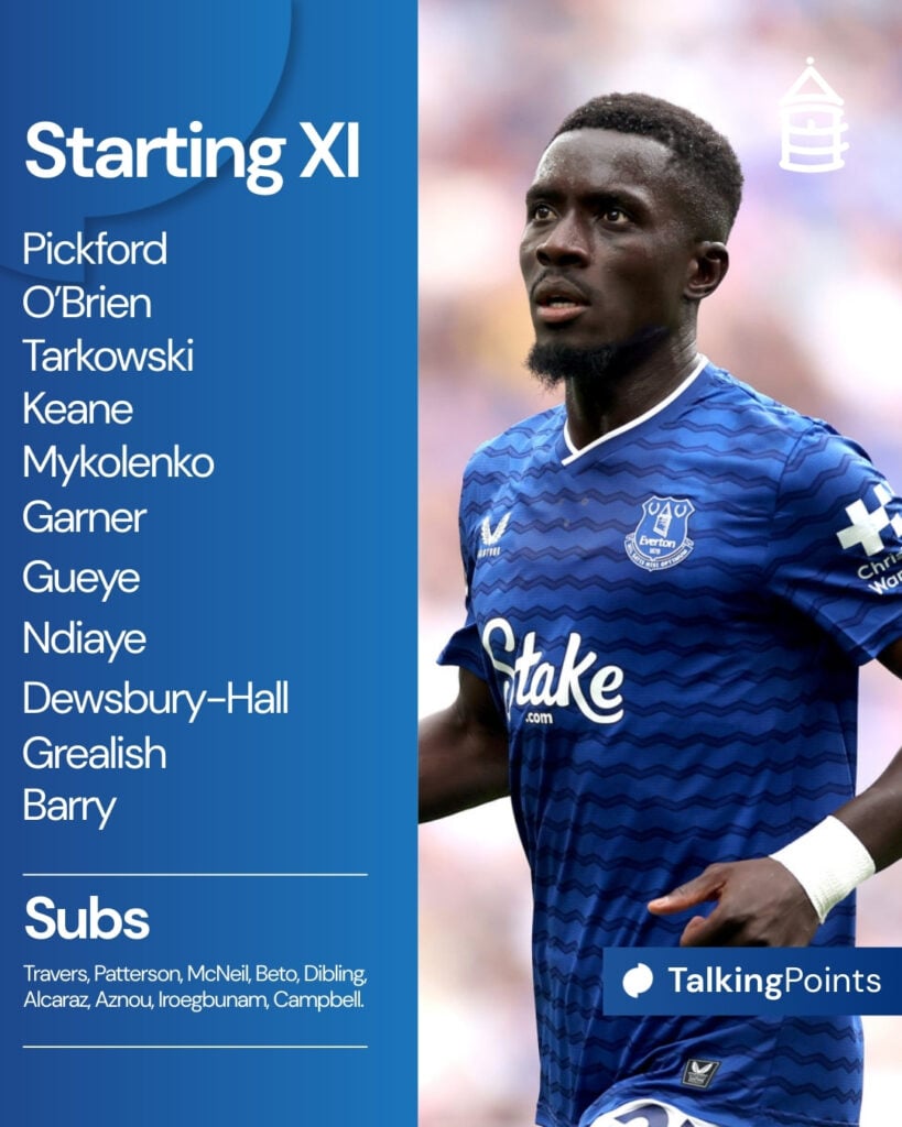 Everton starting XI to face Chelsea.