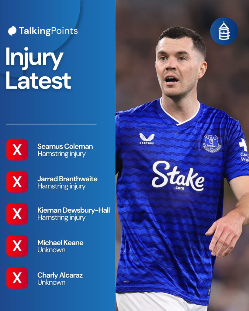 Everton's injury news ahead of Nottingham Forest.