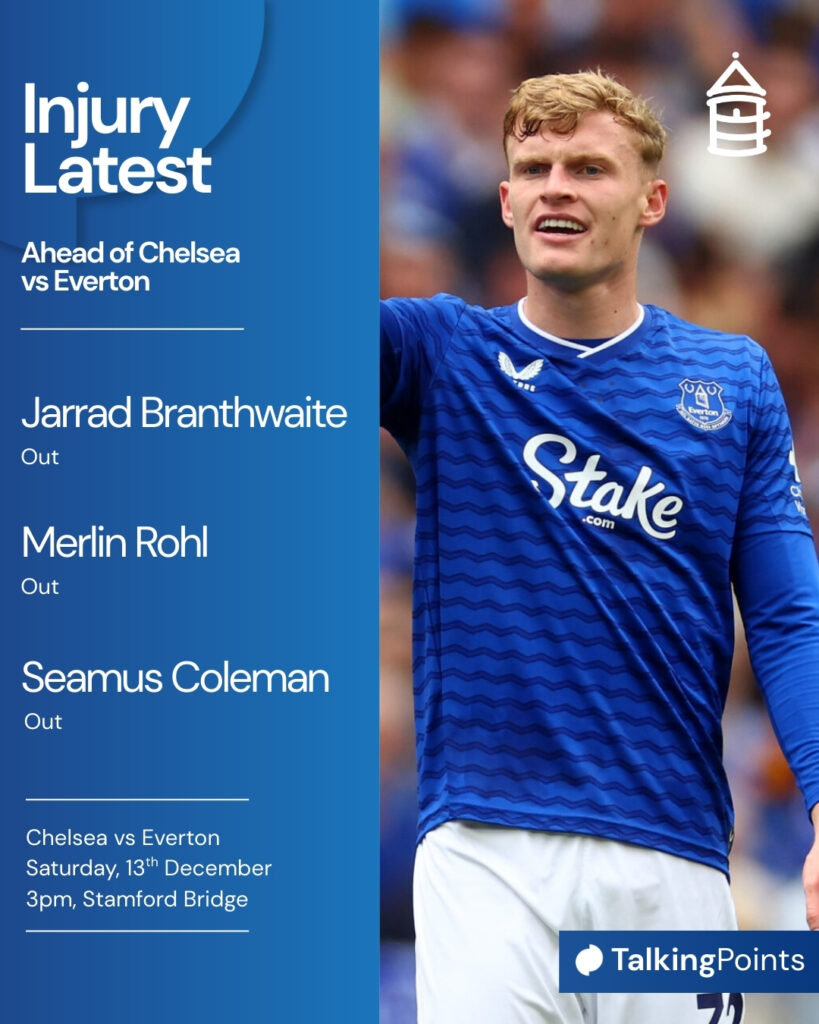 Everton's injury news ahead of Chelsea clash.