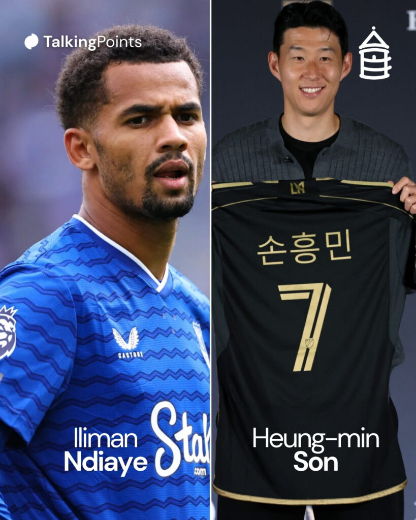 Everton's Iliman Ndiaye and LAFC's Heung-min Son.