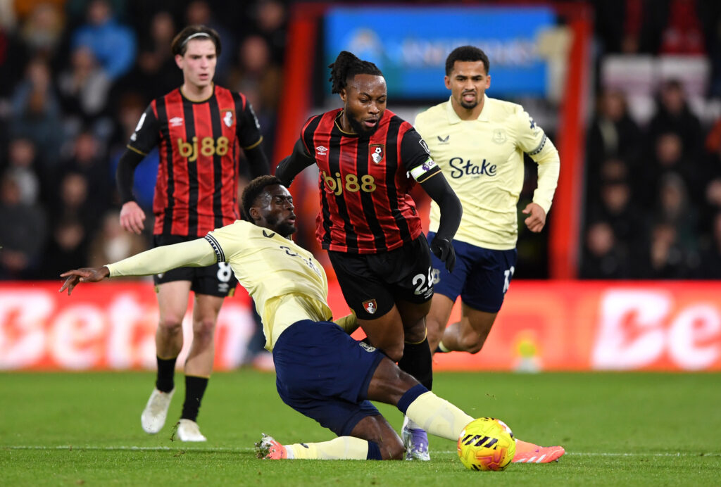 Everton's Tim Iroegbunam vs Bournemouth.
