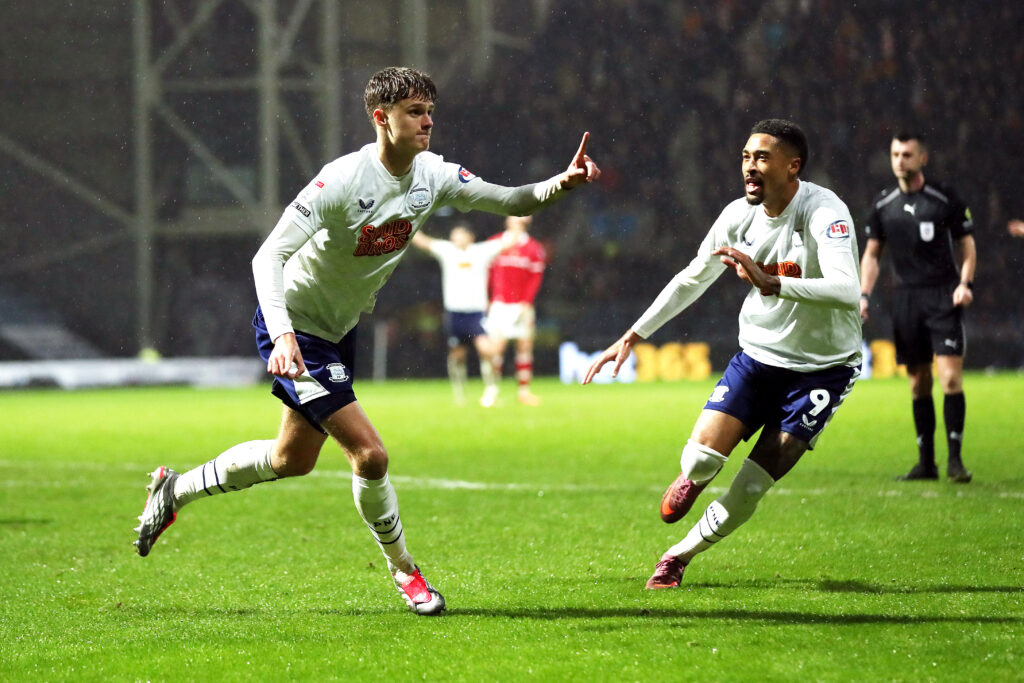 Preston North End star Harrison Armstrong celebrating.