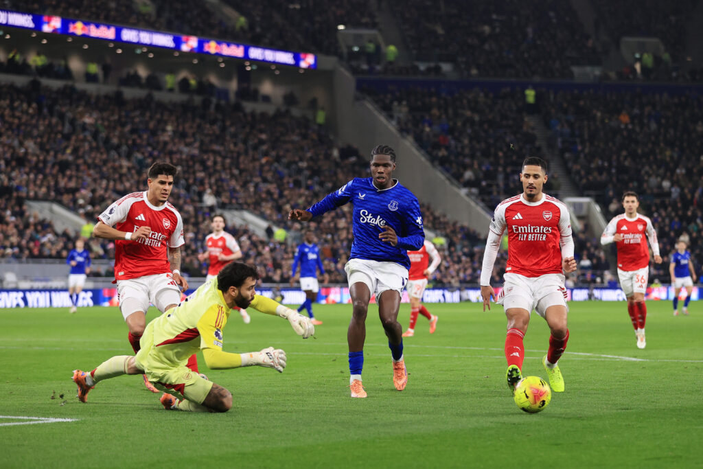 Everton vs Arsenal at the Hill Dickinson Stadium.