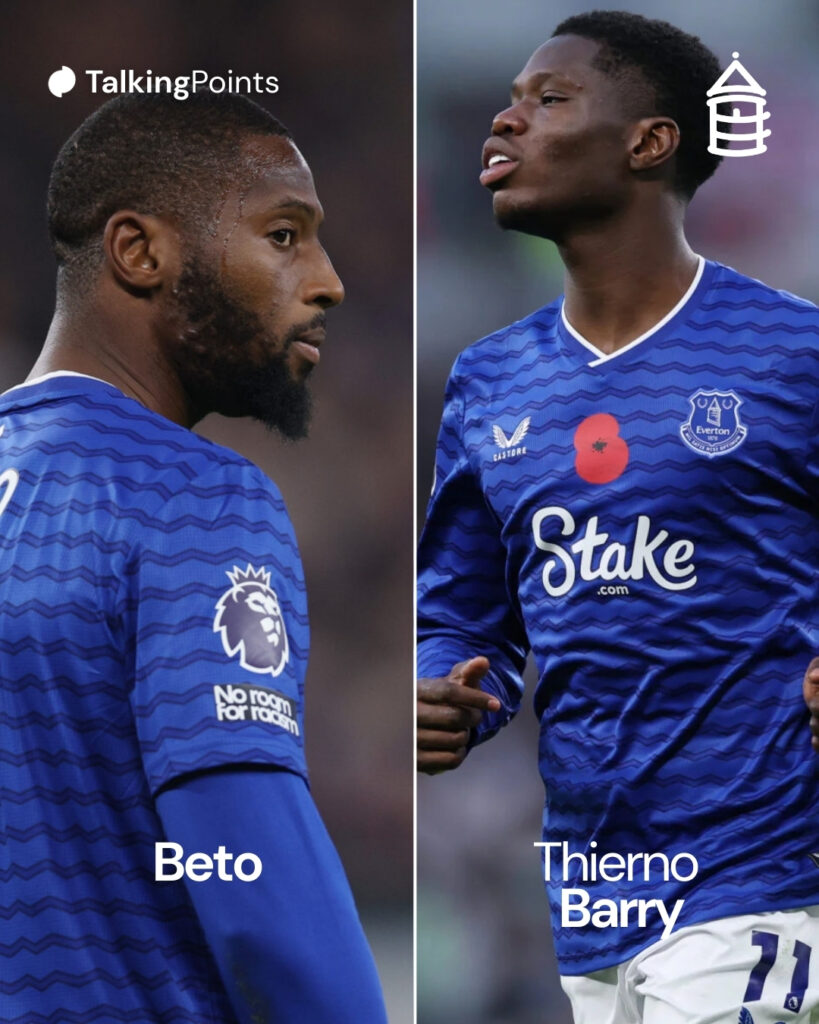 Everton striker's Thierno Barry and Beto.