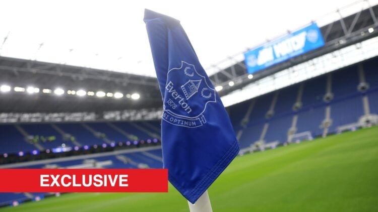 Everton corner flag with the exclusive banner.