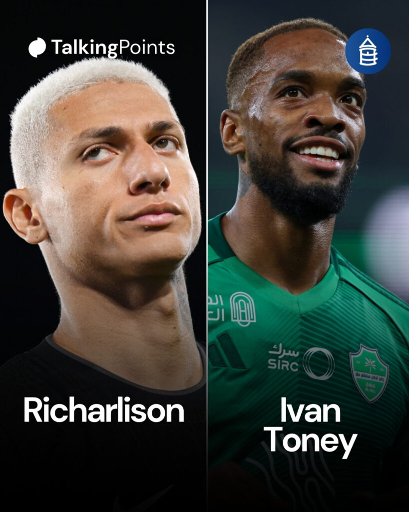 Split image of Tottenham Hotspur's Richarlison and Al Ahli's Ivan Toney.