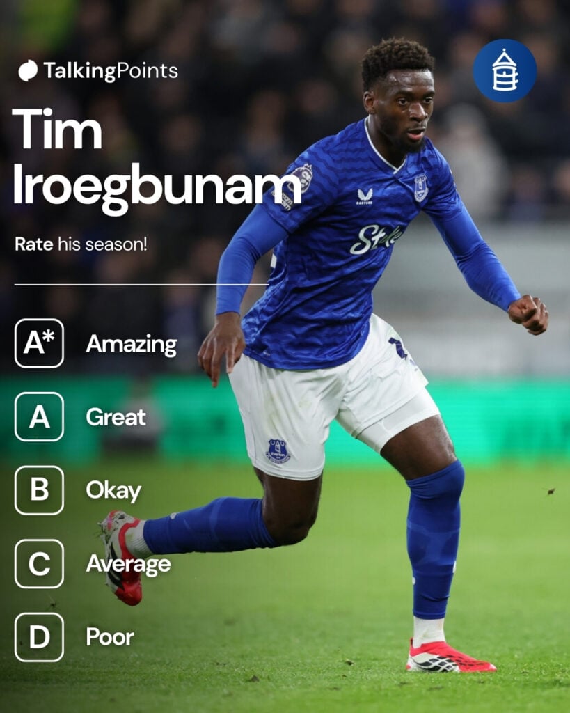 Tim Iroegbunam of Everton during the Premier League match between Everton and Wolverhampton Wanderers at Hill Dickinson Stadium.