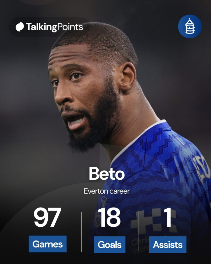 Beto of Everton looks on during the Premier League match between Everton and Arsenal at Hill Dickinson Stadium.