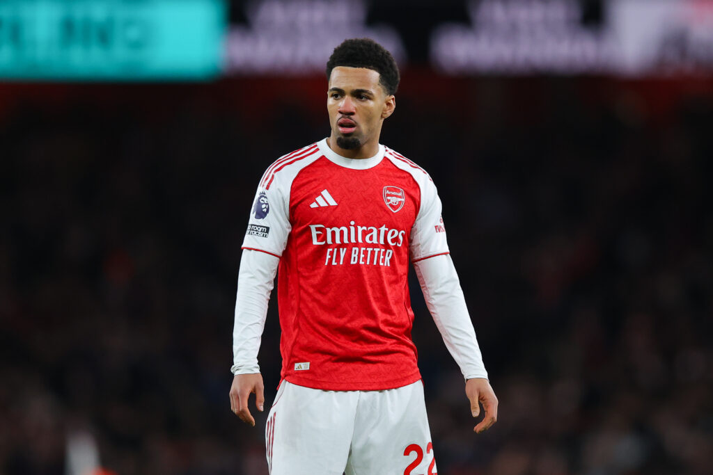 Ethan Nwaneri playing for Arsenal.