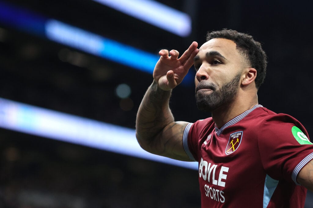 Callum Wilson salutes after scoring for West Ham.