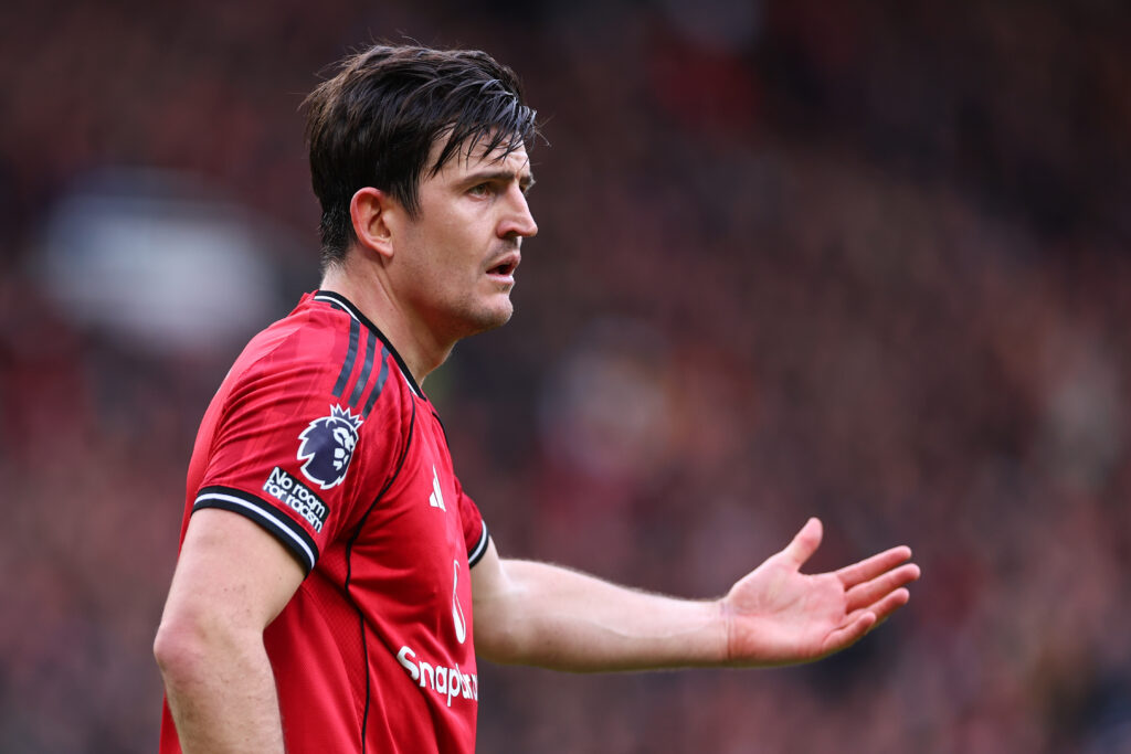 Harry Maguire playing for Manchester United.