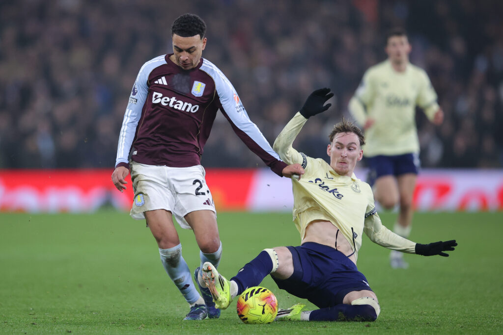 James Garner makes a slide tackle for Everton.