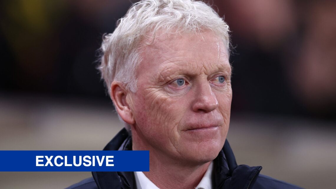 Everton manager David Moyes with the inset of an exclusive banner.