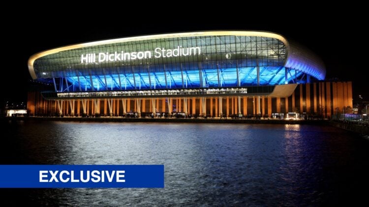 Everton's Hill Dickinson Stadium with the exclusive banner inset.